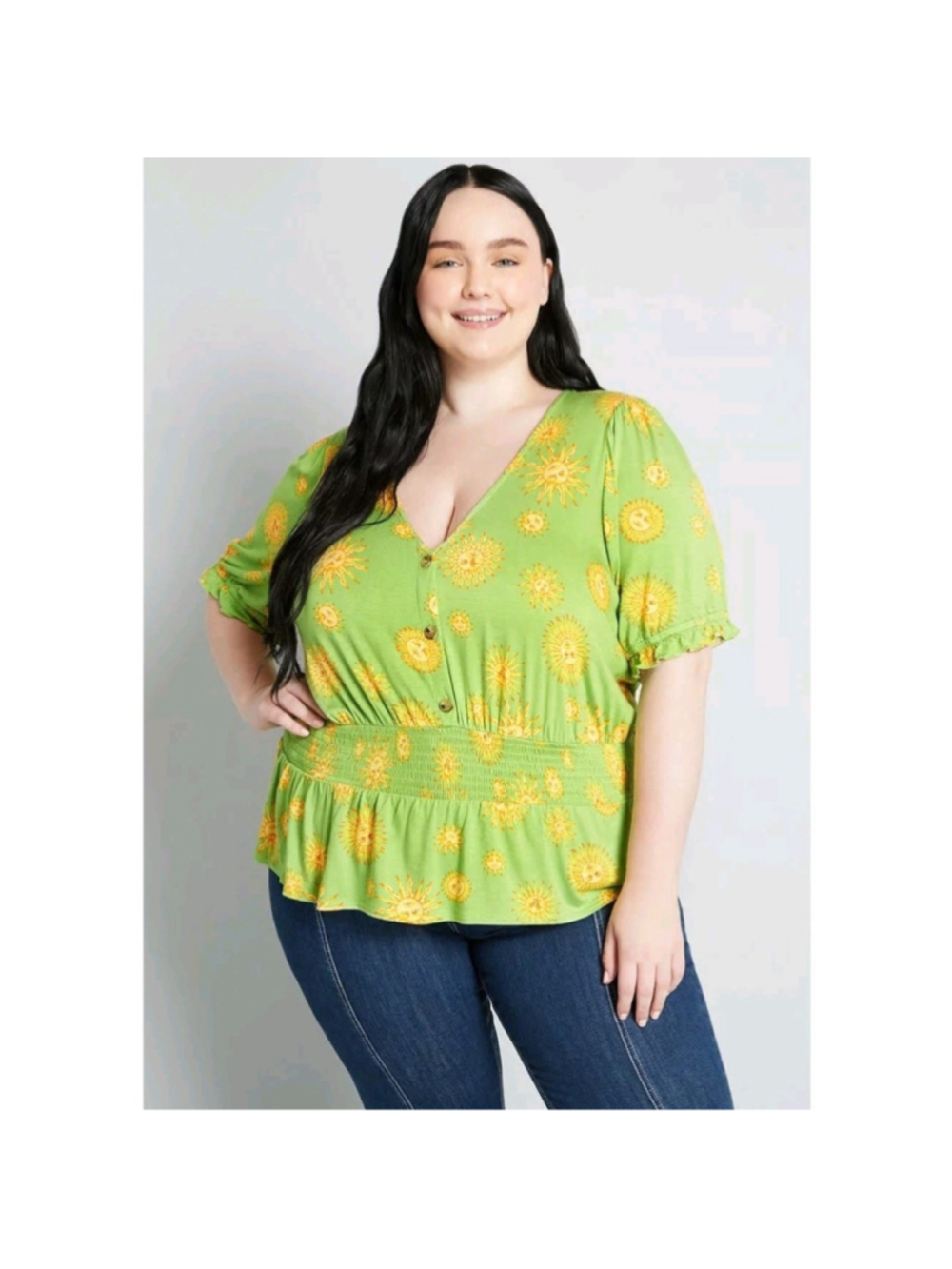 Plus Size 2X 18-20 Green ModCloth Sun Peplum Top T shirt blouse